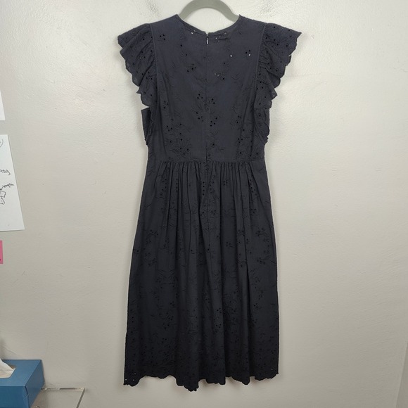 Ulla Johnson Louise Dress Womens 0 Black Cotton Linen Eyelet Midi Flutter Sleeve - Picture 4 of 7